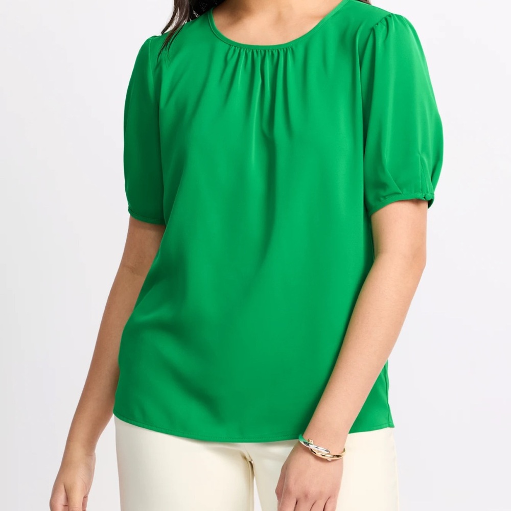 41 Hawthorn Green Puff Sleeve Blouse with Mandarin Collar
